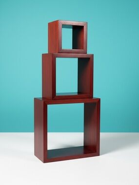 Mahogany Wood Floating Cube Wall Shelves Set of 3